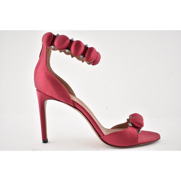 Alaia Bombe 90mm Red Amarante Satin Studded Ankle Strap Sandal Heel Pump Shoe 39 - Picture 2 of 9
